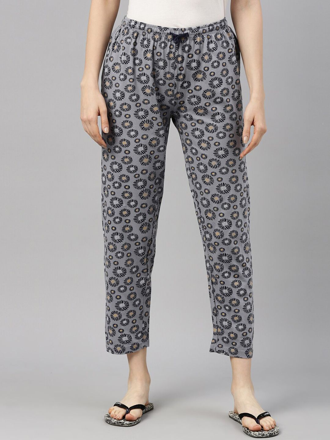 Kryptic Women Grey & Black Printed Cotton Pyjama Price in India