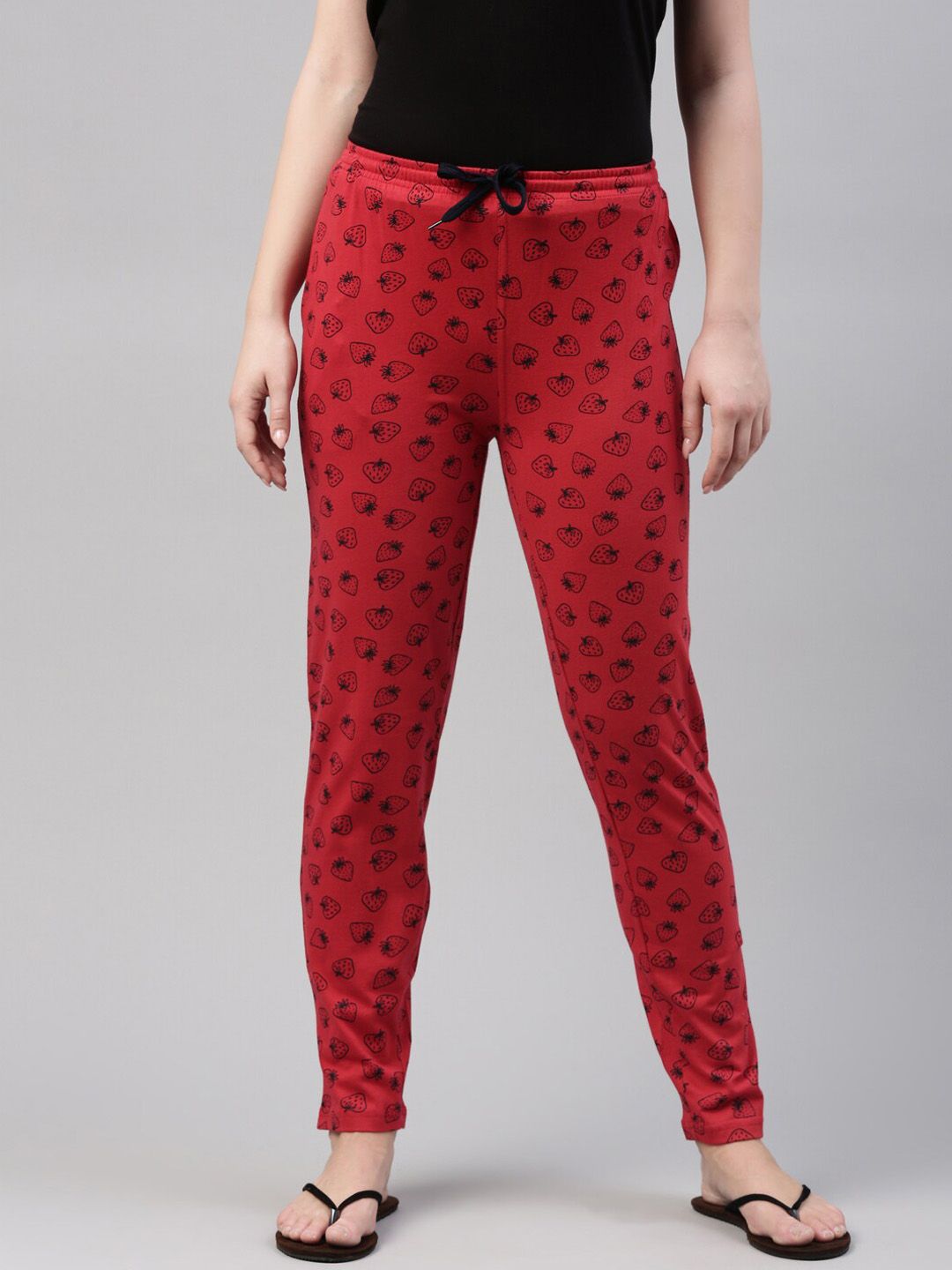 Kryptic Women Red Printed Pure Cotton Lounge Pants Price in India