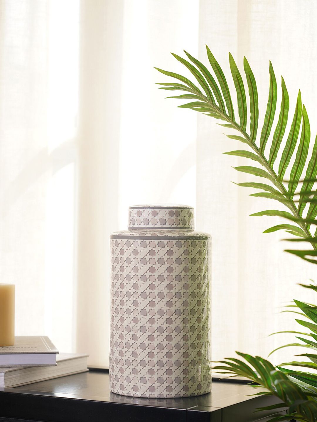 Pure Home and Living Cream-Coloured Printed Canister Price in India