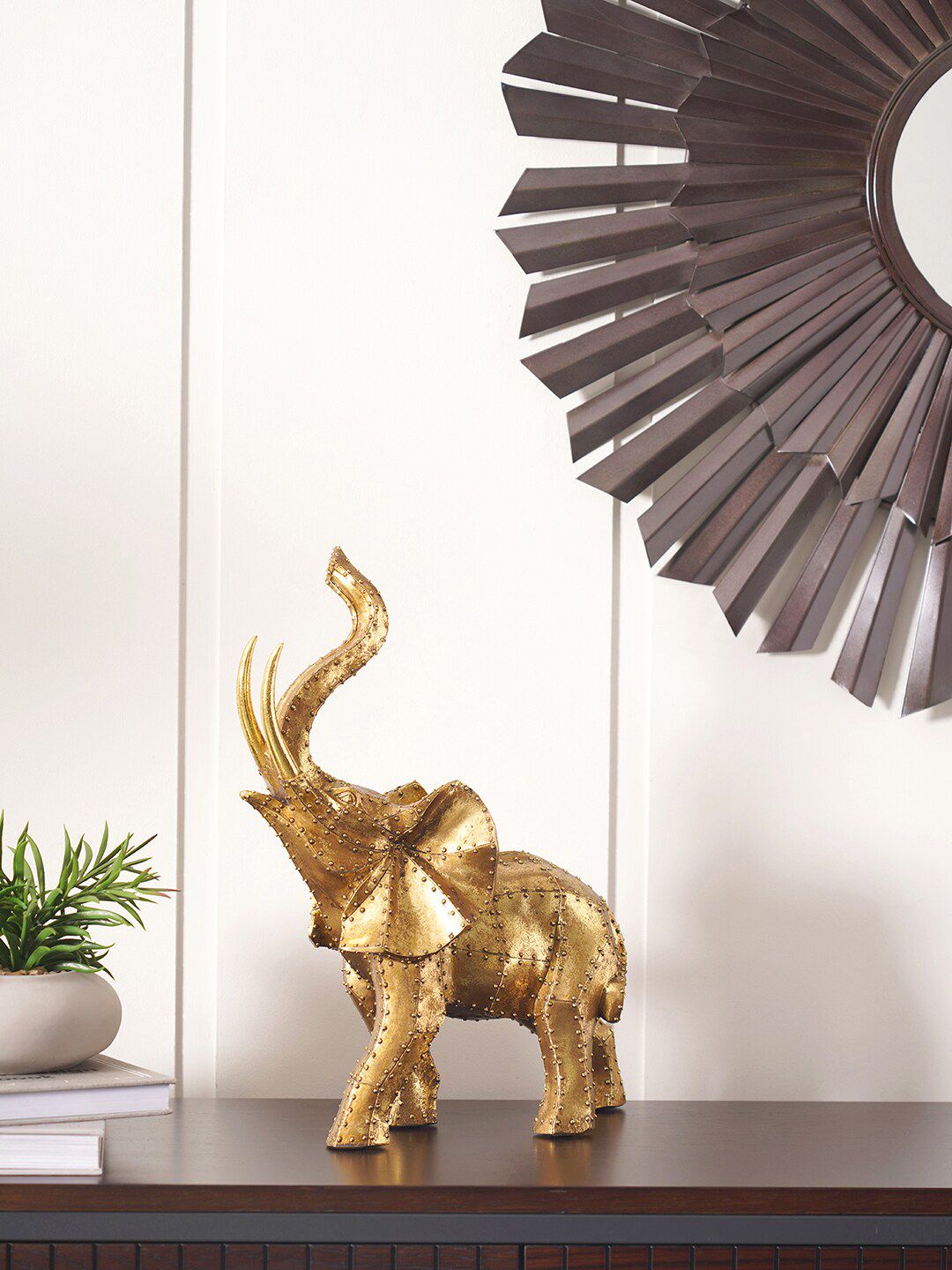 Pure Home and Living Gold-Toned Rivet Elephant Small Figurine Price in India