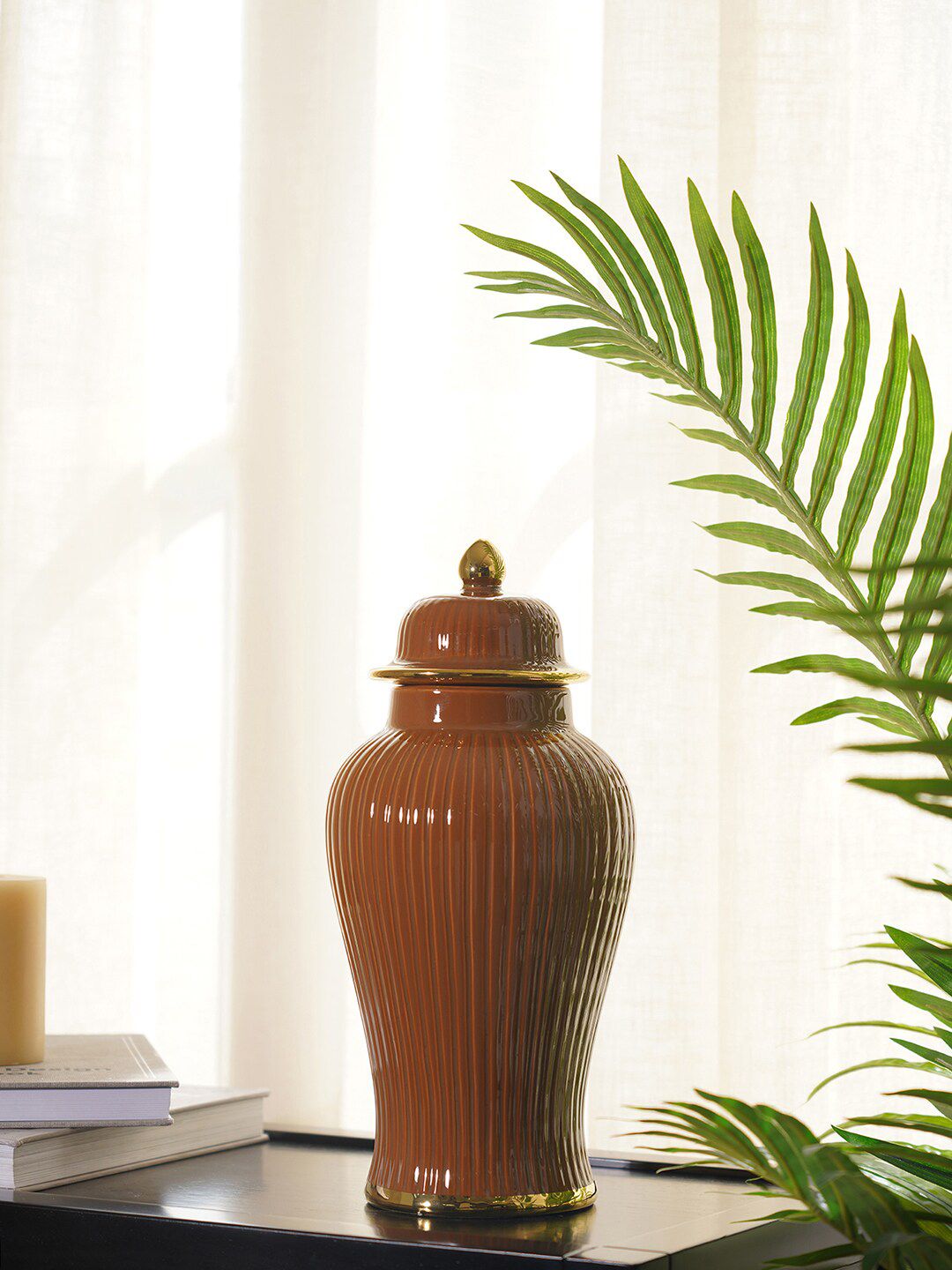 Pure Home and Living Brown Textured Glass Small Urn Price in India