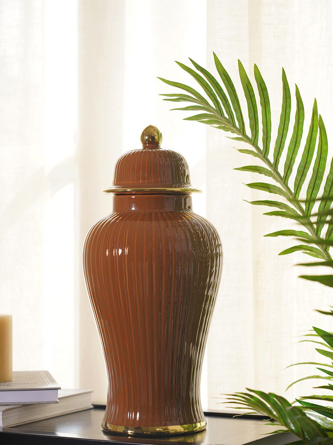 Pure Home and Living Brown Ceramic Urn Price in India