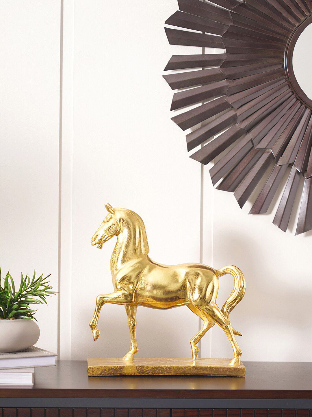 Pure Home and Living Gold-Toned Solid Horse Showpiece Price in India
