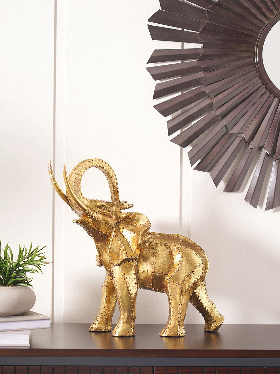 Pure Home and Living Gold-Toned Rivet Elephant Figurine Showpieces Price in India