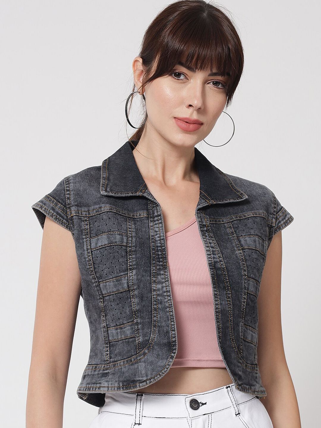 River Of Design Jeans Women Grey Crop Denim Shrug Price in India