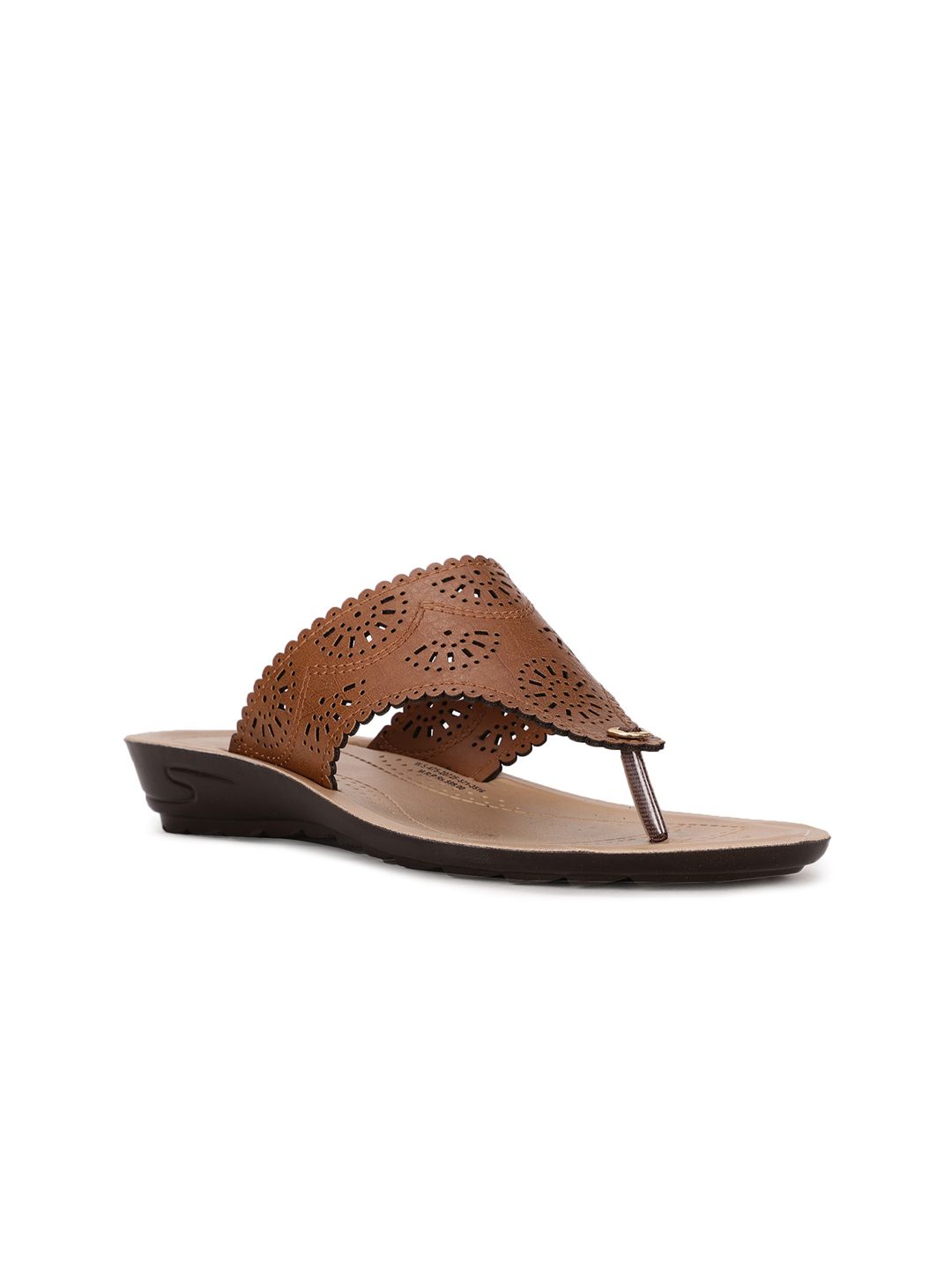 Bata Women Tan Brown Open Toe Flats with Laser Cuts Price in India