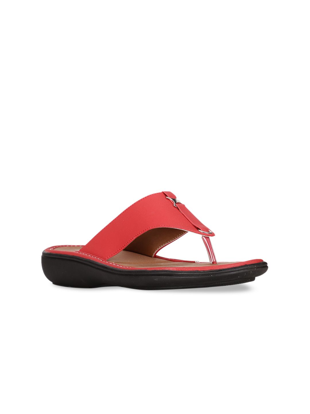 Bata Women Red Solid T-Strap Flats Price in India