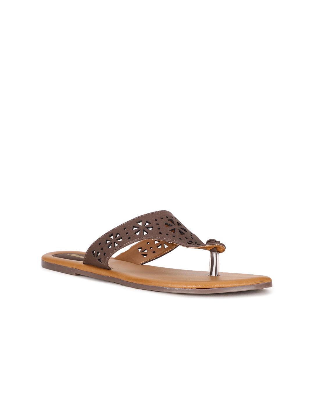 Bata Women Brown Open Toe Flats with Laser Cuts Price in India