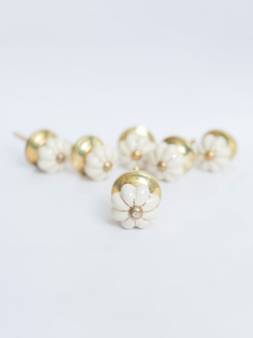 Home Centre Off White & Gold-Toned Set of 6 Floral Ceramic Drawer Knobs Price in India