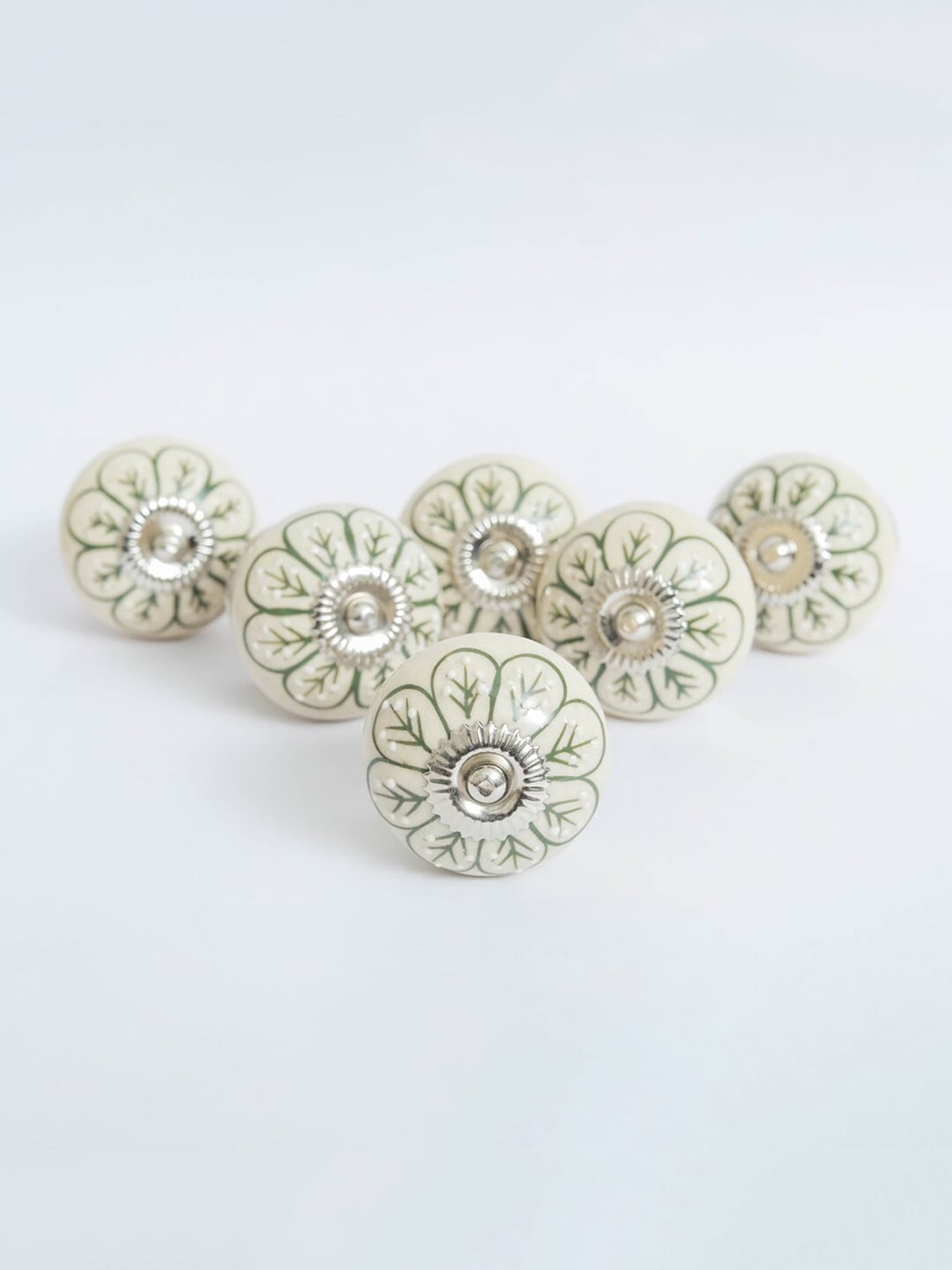Home Centre Beige Set of 6 Printed Ceramic Drawer Knobs Price in India