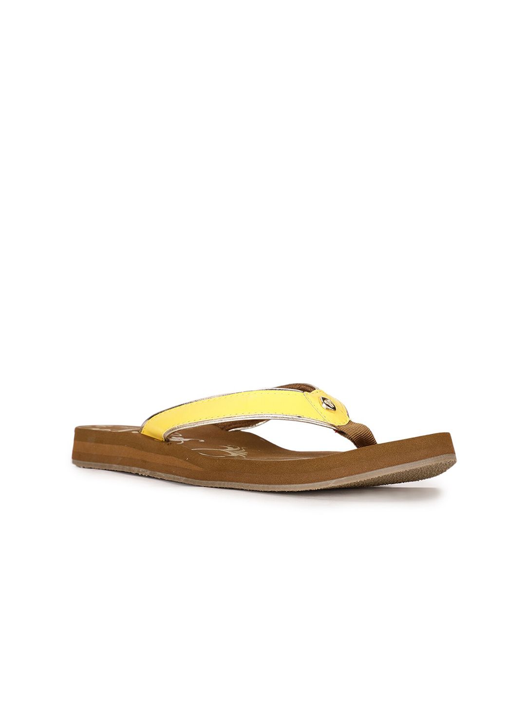 Bata Women Yellow & Brown Printed Room Slippers Price in India