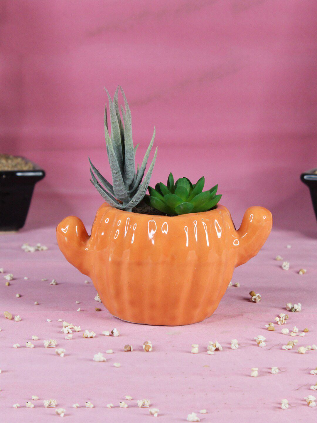 Wonderland Orange Cactus Shape Ceramic Planter Price in India