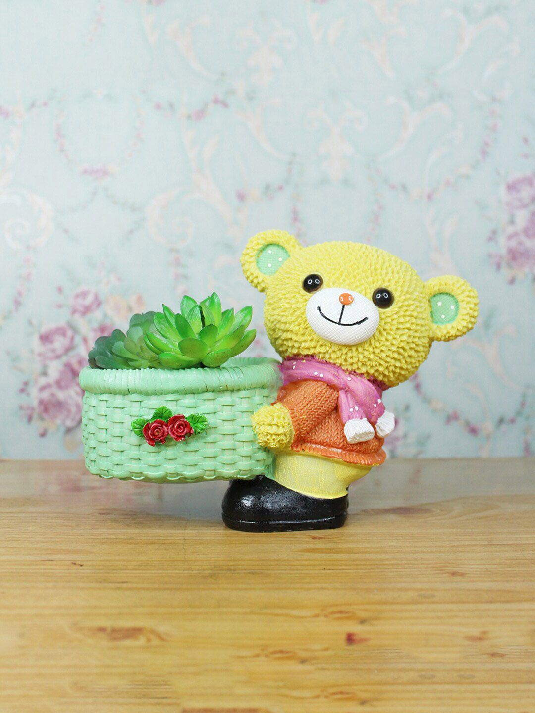 Wonderland Yellow & Green Teddy Shaped Flower Pot Planters Price in India