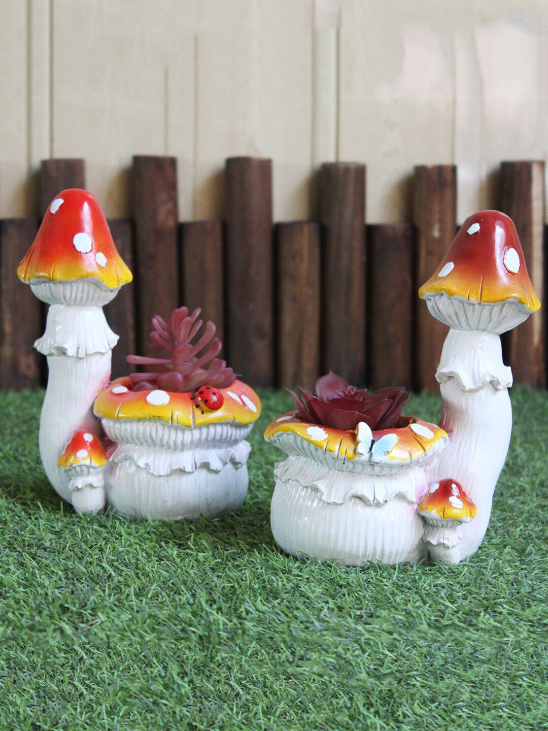 Wonderland Set Of 2 White Mushroom Planter Price in India