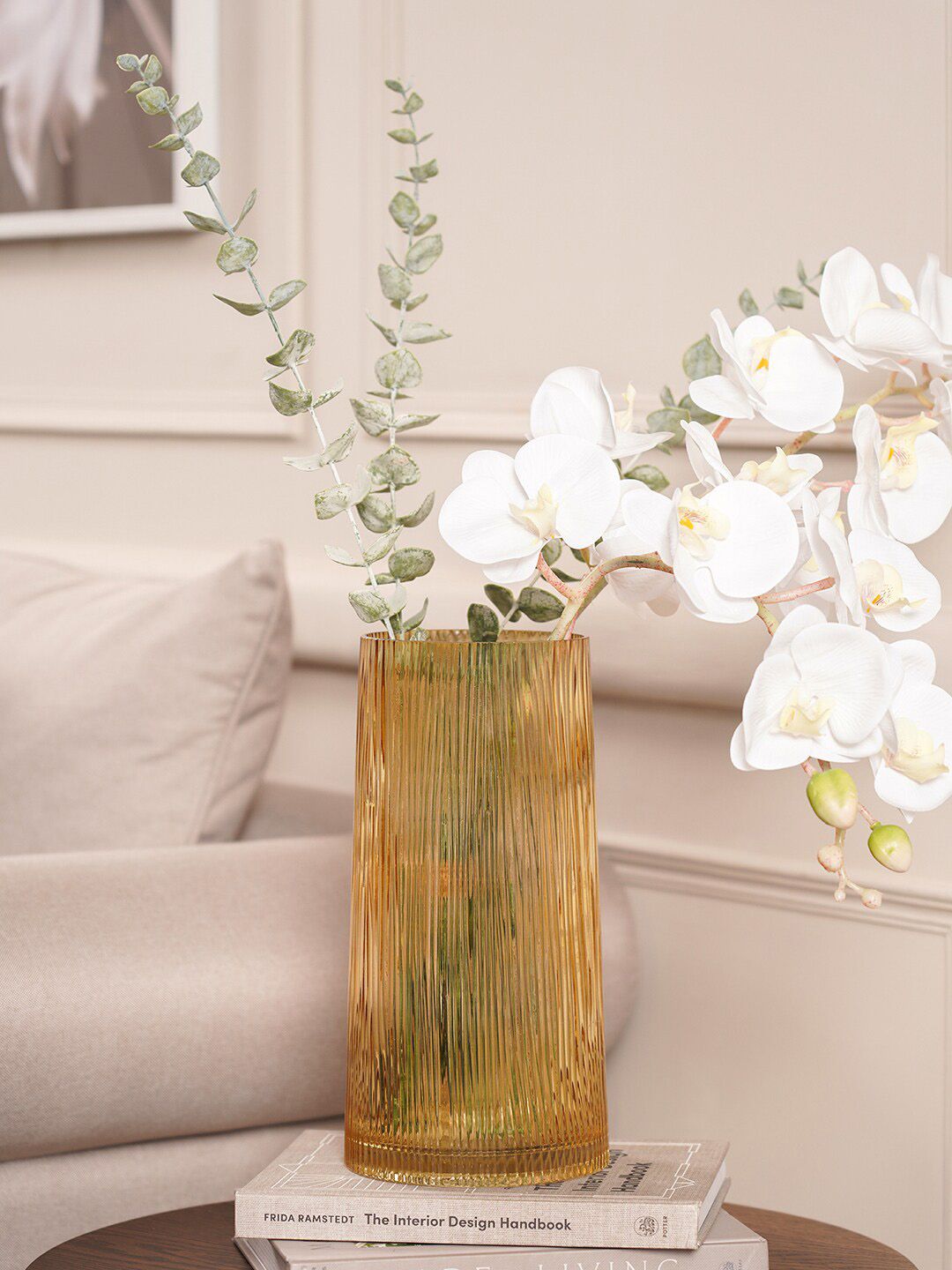 Pure Home and Living Gold-Toned Transparent Textured Glass Vase Price in India