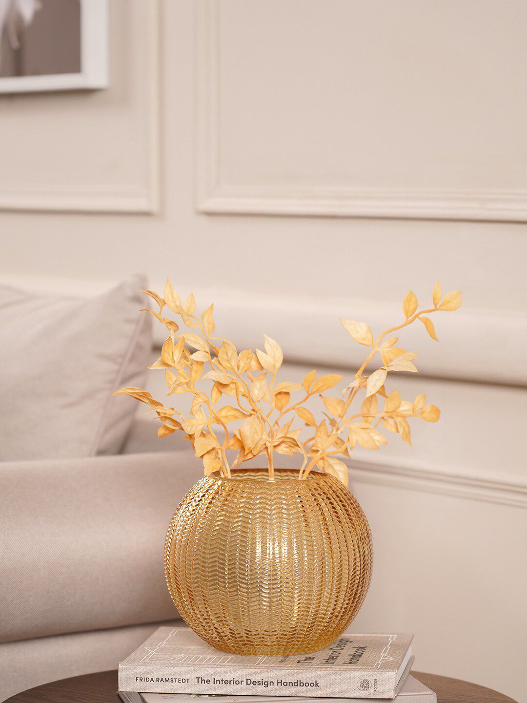 Pure Home and Living Gold-Toned Textured Flower Vase Price in India