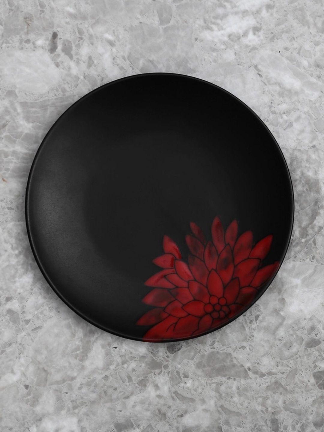 Home Centre Black & Red 1 Piece Floral Printed Stoneware Glossy Plates Price in India