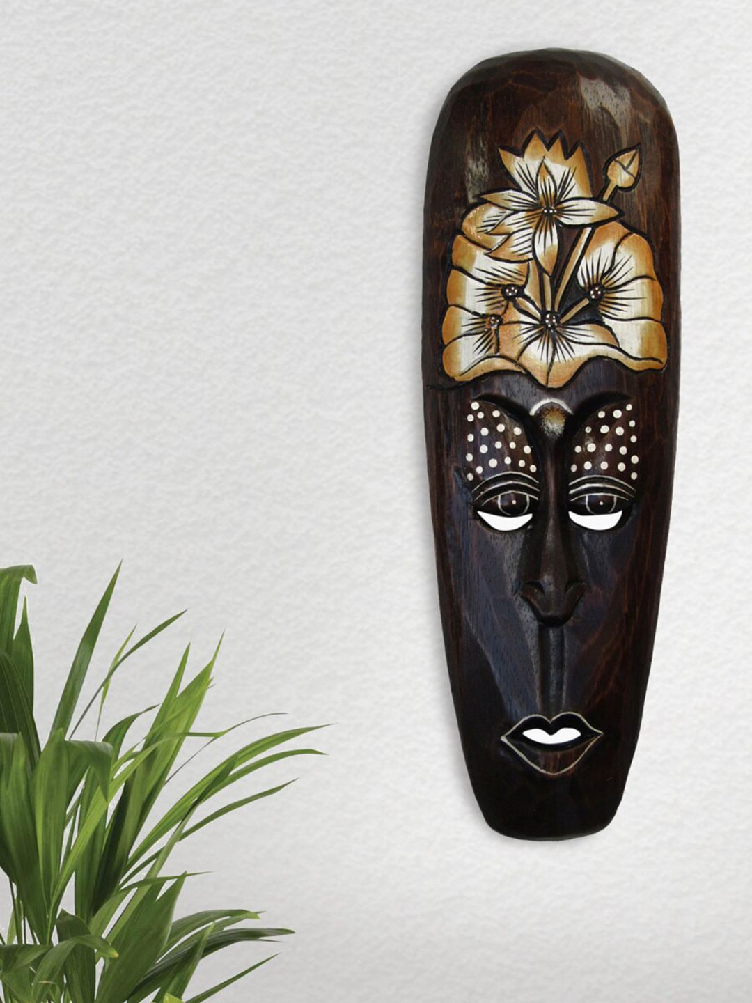 Home Centre Corsica Brown Printed Abstract Lombok Wooden Mask Wall Decor Price in India