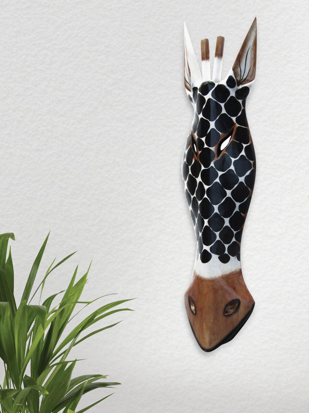 Home Centre Black & Brown Printed Wooden Mask Giraffe Wall Decor Price in India