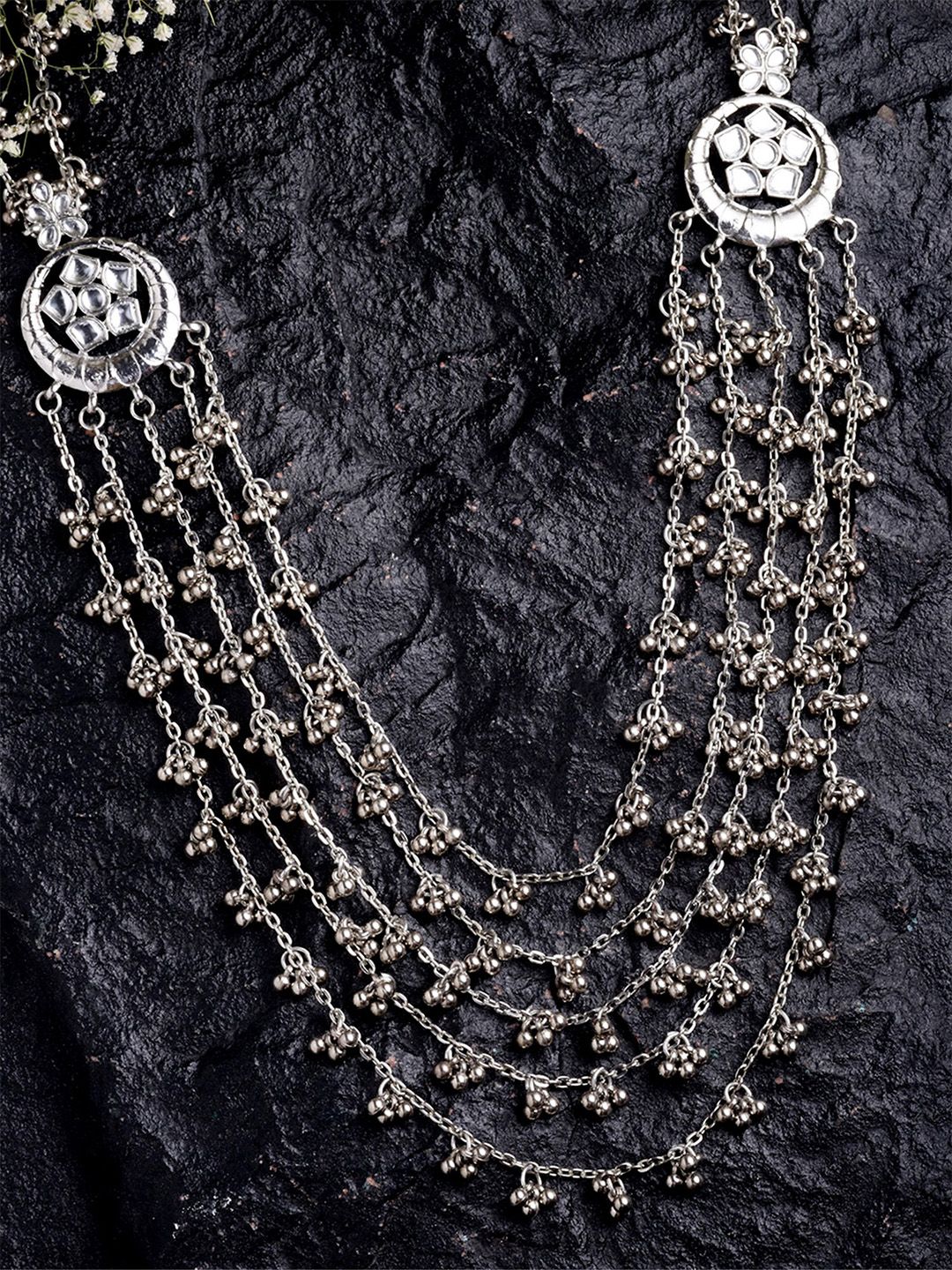 KARATCART Silver-Plated Oxidised Studded Necklace Price in India