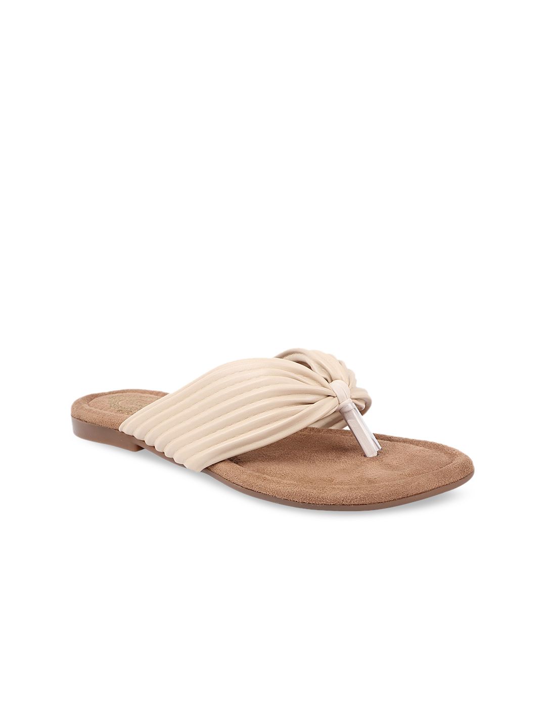 Shoetopia Women Cream-Coloured Textured Open Toe Flats Price in India