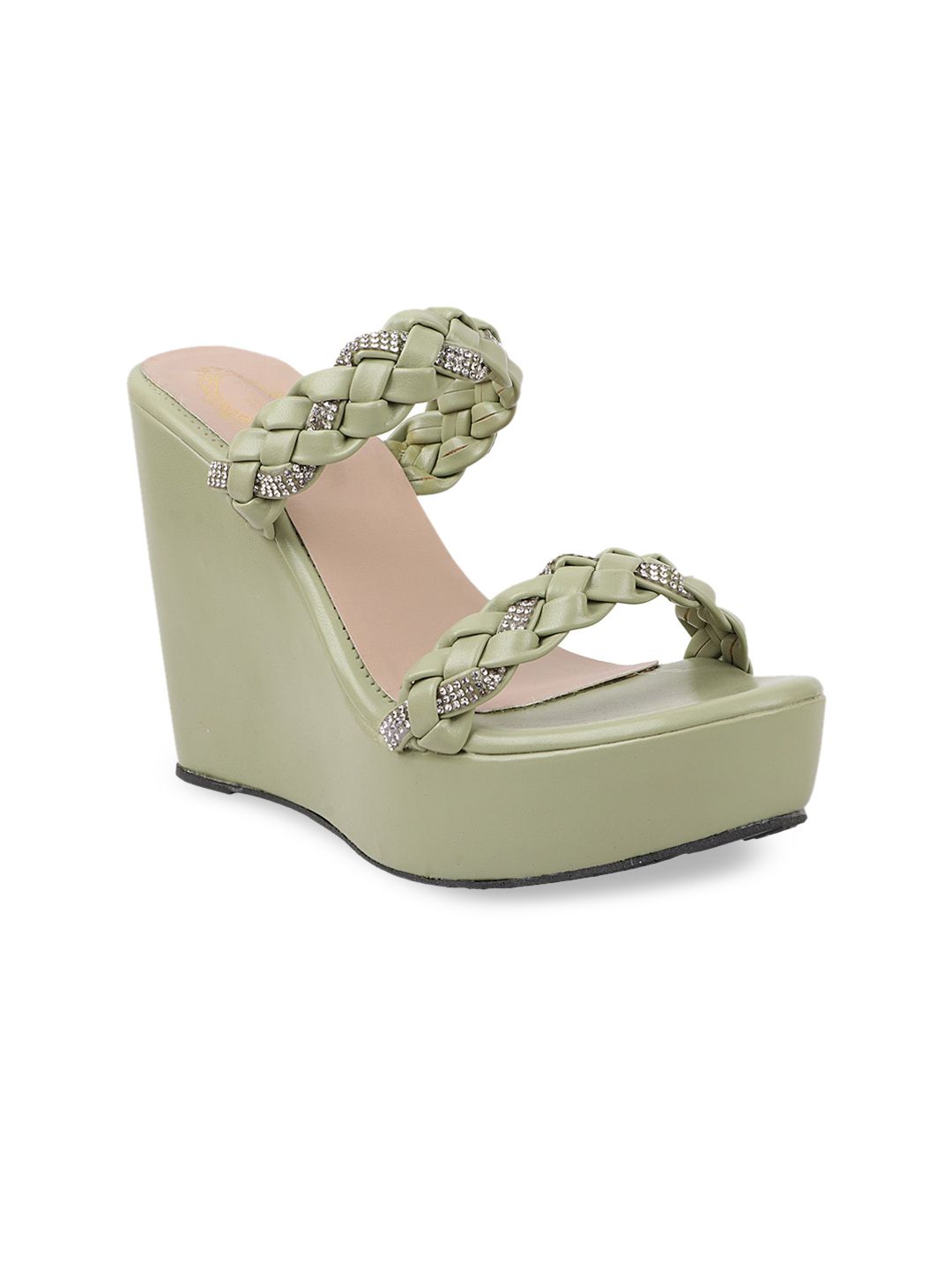 Shoetopia Green Embellished Wedge Heels Price in India