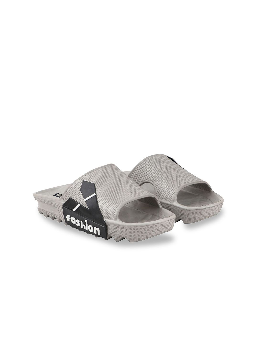 Shoetopia Women Grey & Black Printed Sliders Price in India