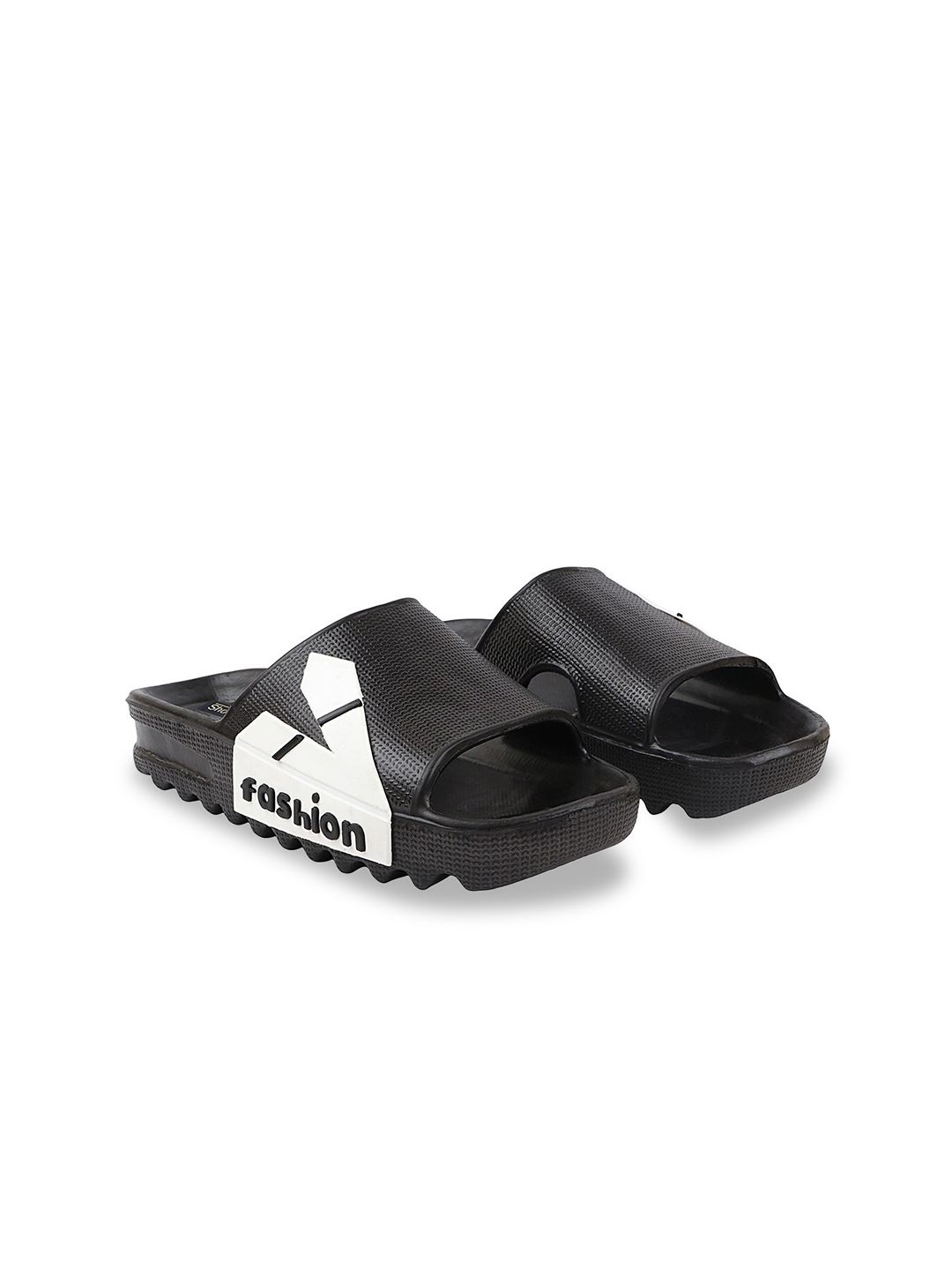 Shoetopia Women Black & White Printed Sliders Price in India