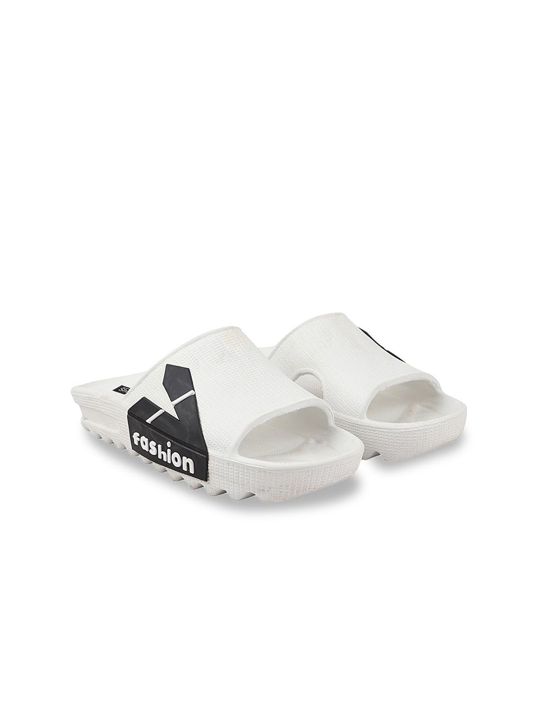 Shoetopia Women White & Black Printed Sliders Price in India