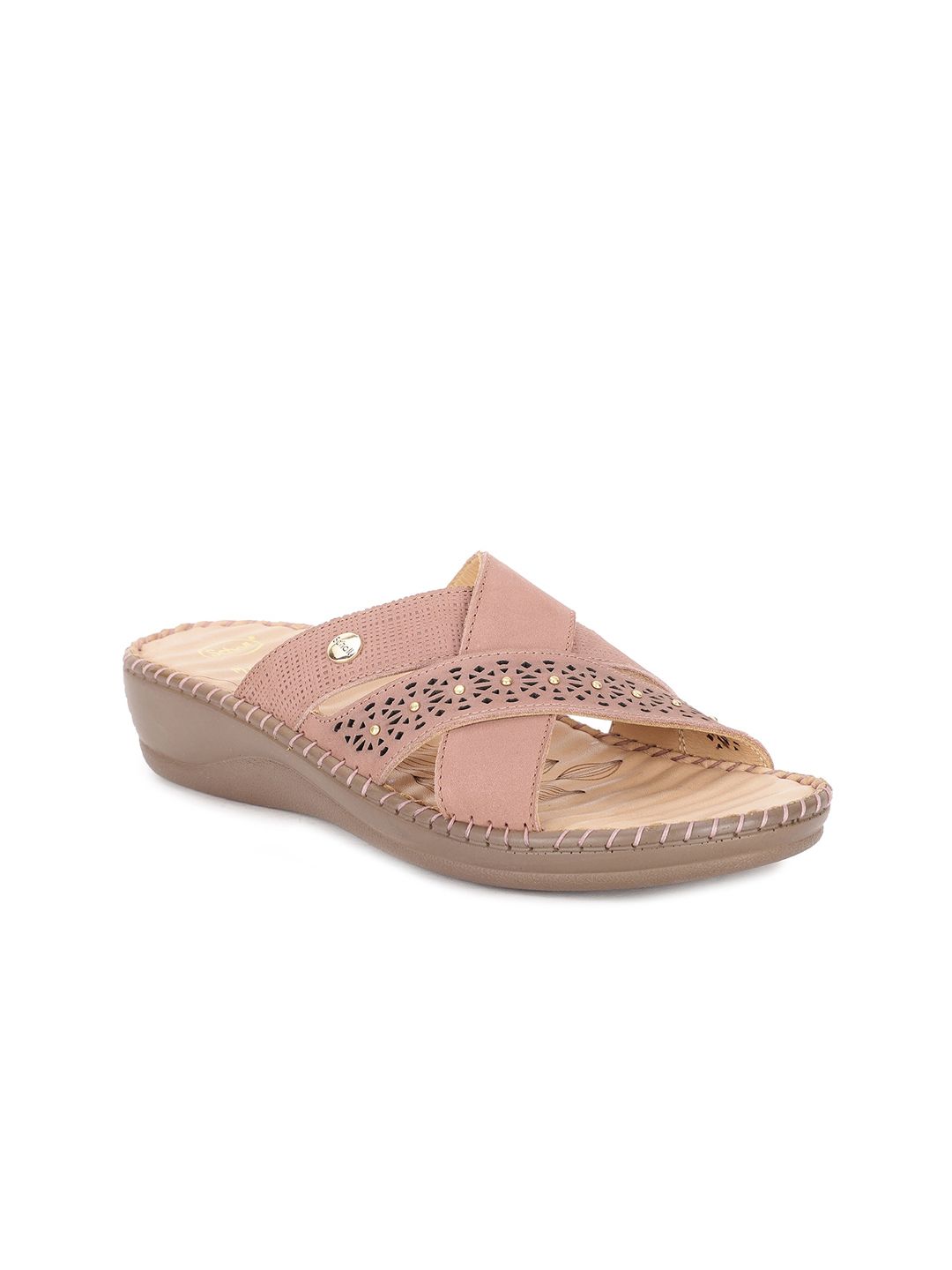 Scholl Pink Embellished Suede Flatform Sandals with Laser Cuts Price in India