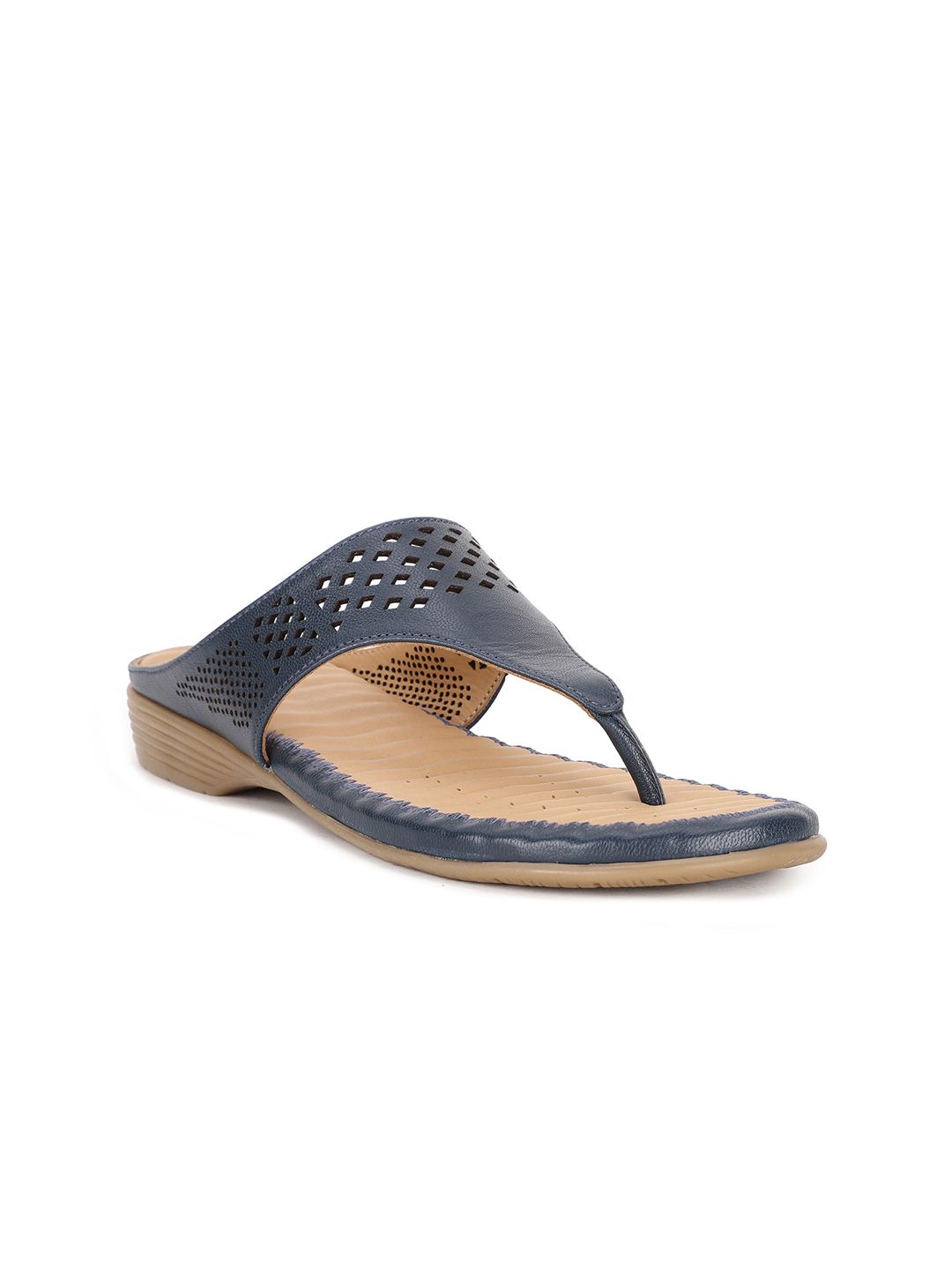 Scholl Women Blue Leather Comfort Sandals with Laser Cuts Price in India