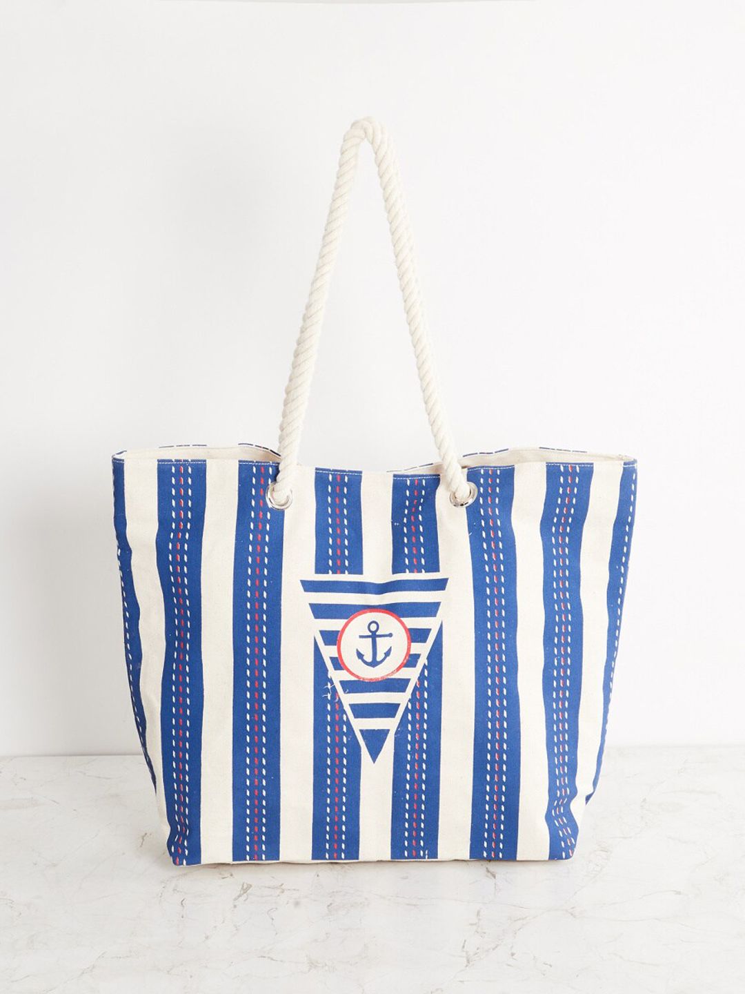 Home Centre Blue And Off-White Printed Shopping Tote Bag Price in India