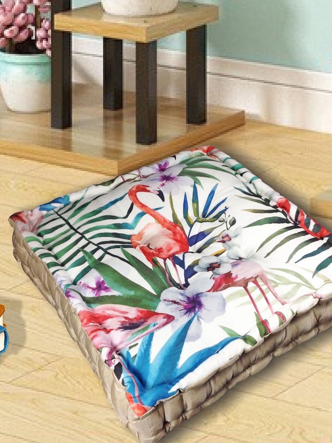 Home Centre White & Blue Printed Filled Cushion Price in India