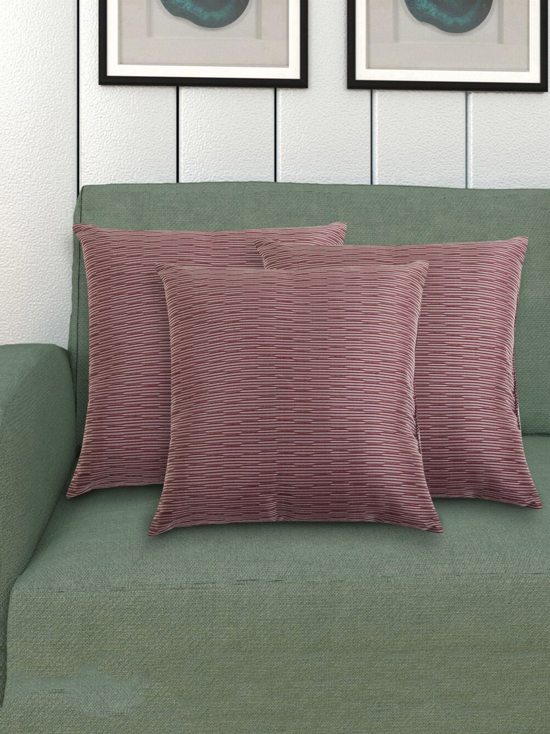 Home Centre Set of 3 Spinel Pink Textured Filled Cushions Price in India