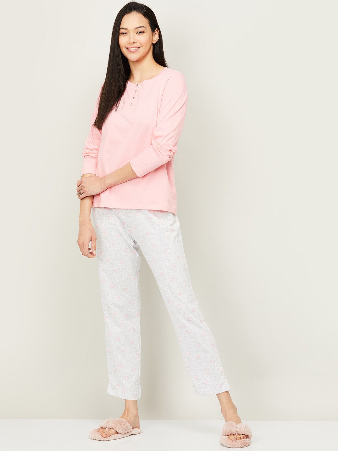 Ginger by Lifestyle Women Pink & Grey Night Suit Price in India