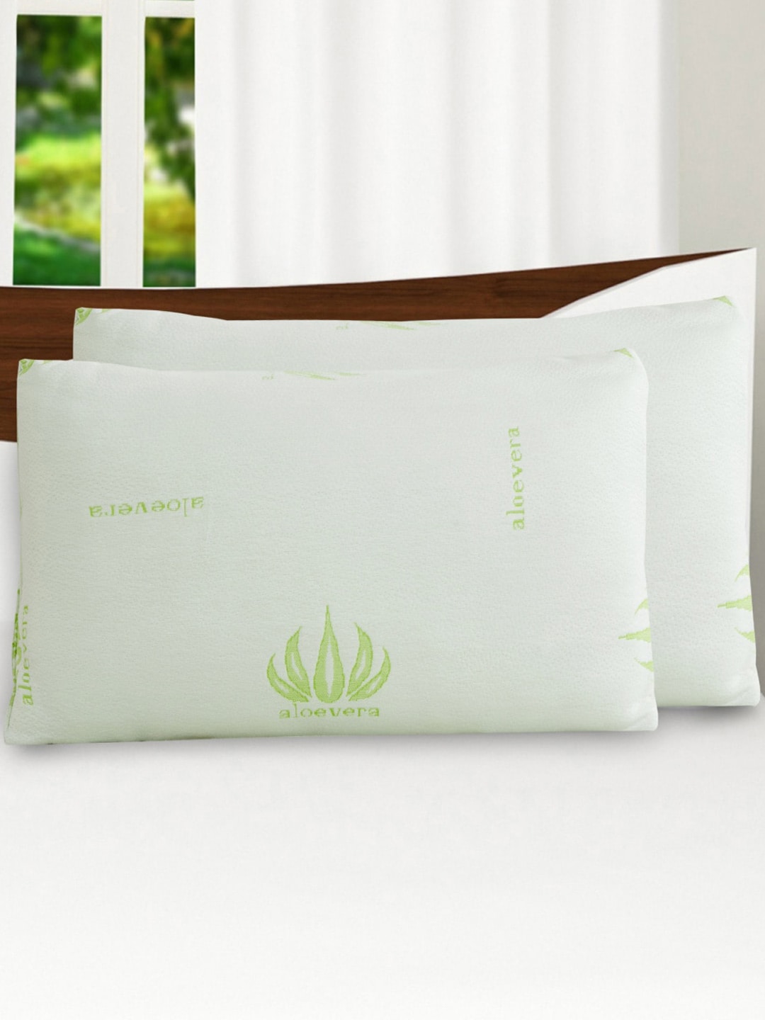 Home Centre White & Green Printed Cotton Pillow Price in India