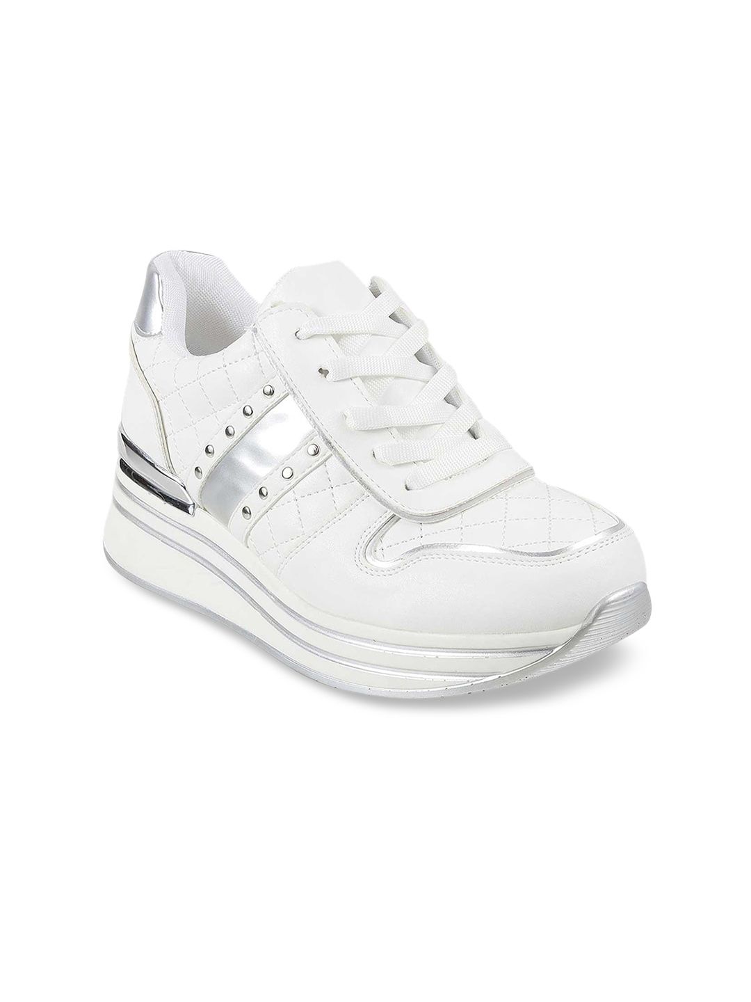 Mochi Women White Textured Sneakers Price in India