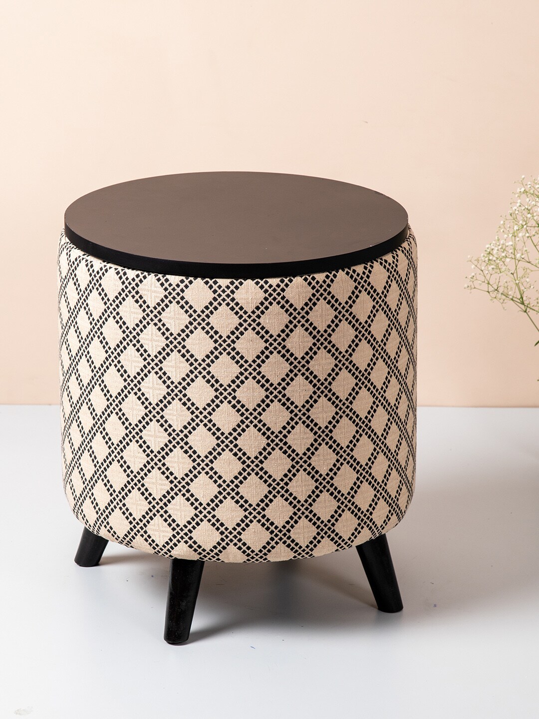 Nestroots Beige & Black Printed Ottoman Price in India