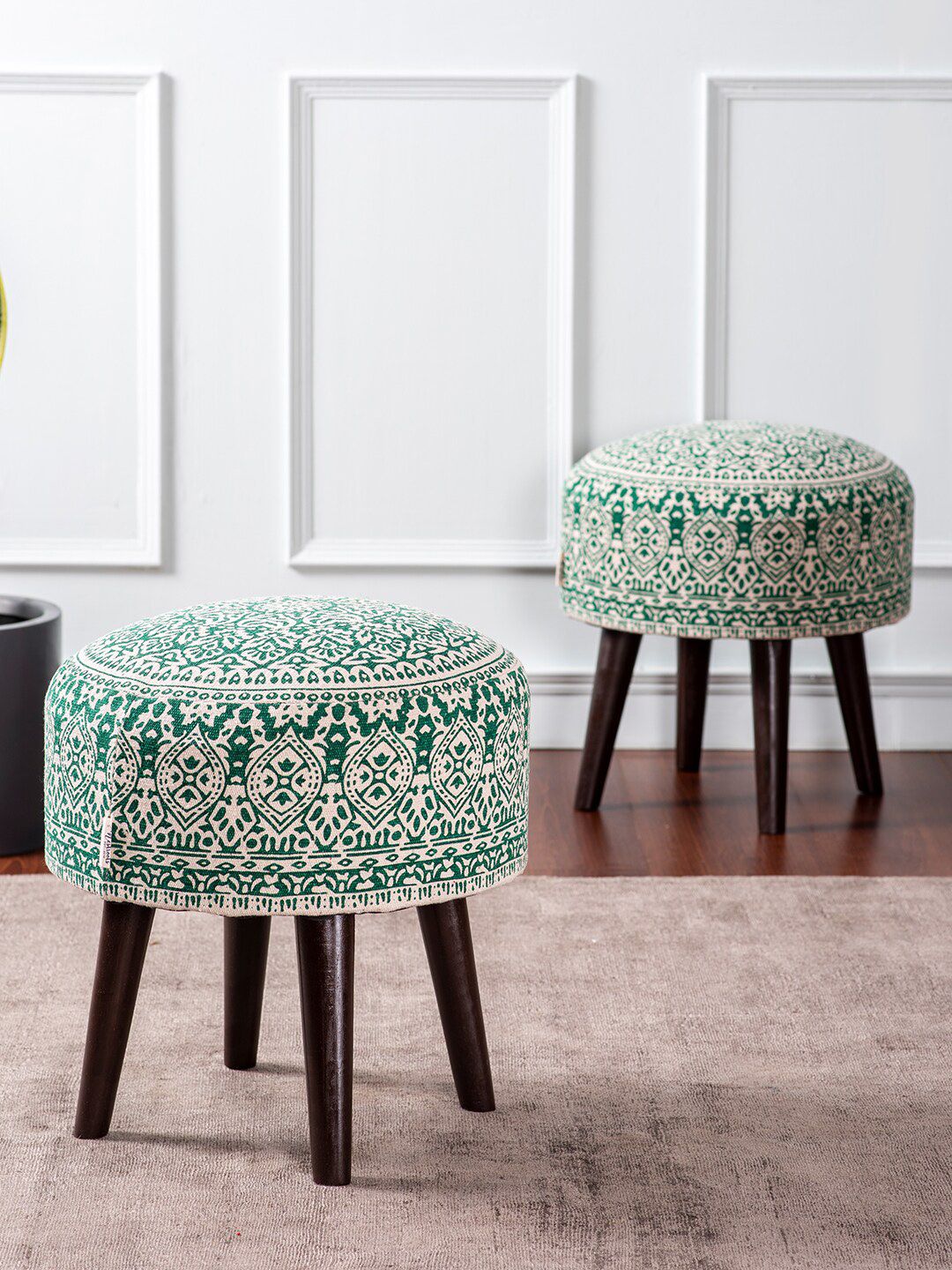 nestroots Green Set of 2 Ethnic Motifs Ottomans Price in India