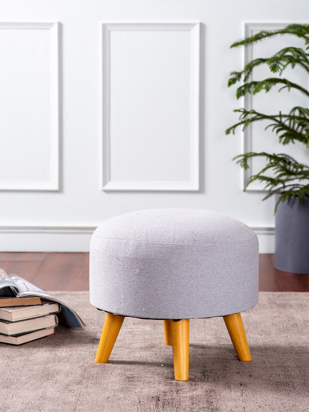 nestroots Grey Solid Tufted Round 3-Legged Ottomans Price in India