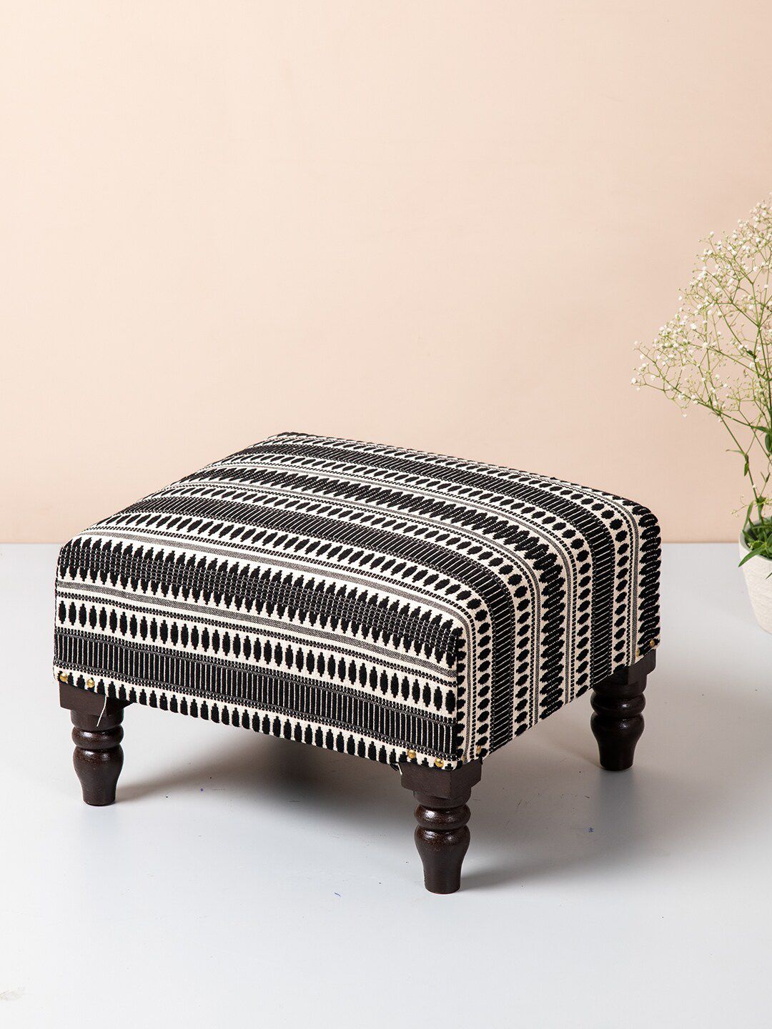 nestroots Black & White-Toned Printed Square Ottomans Price in India