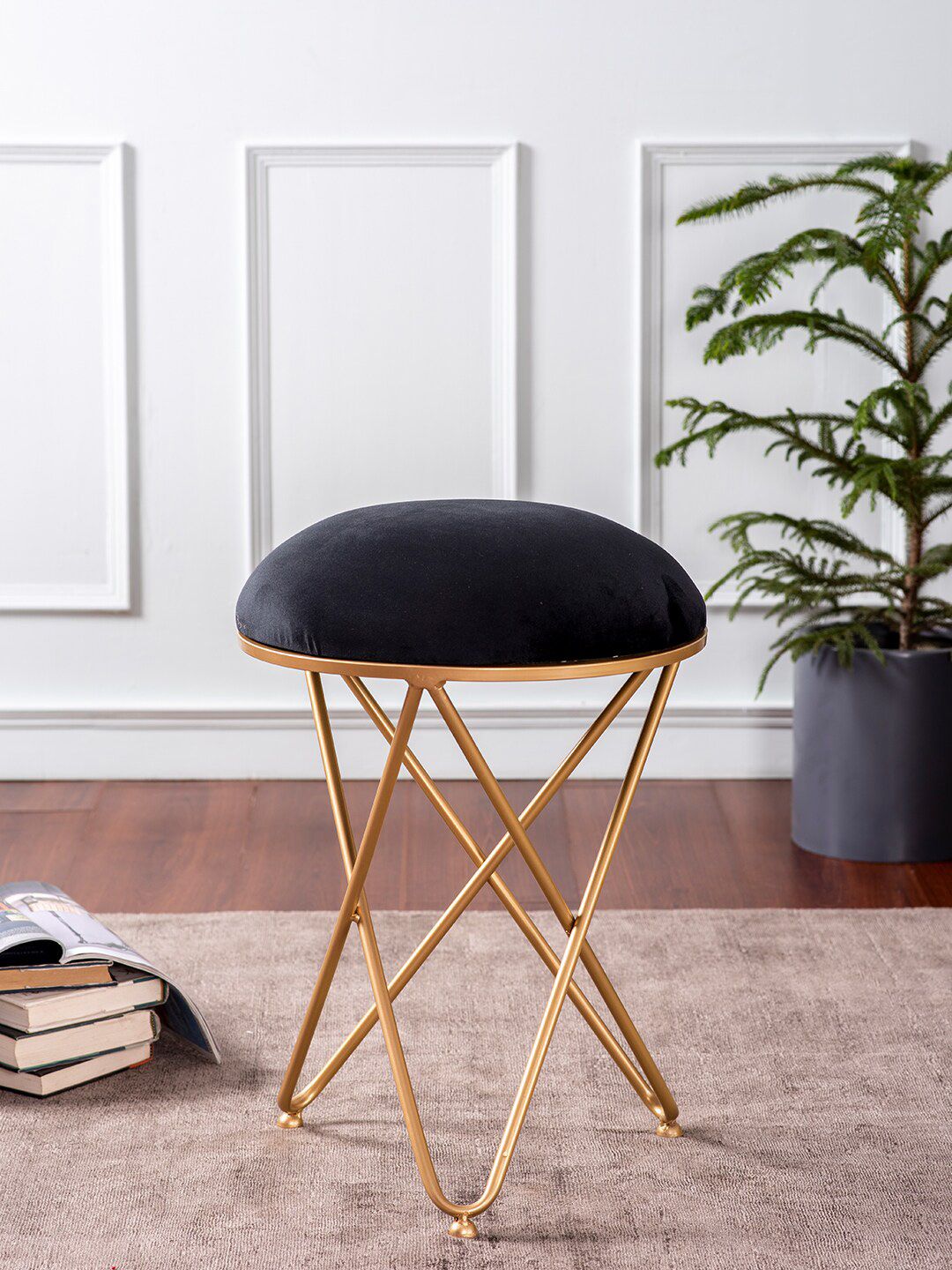 Nestroots Black & Gold-Toned Metal Ottoman Price in India