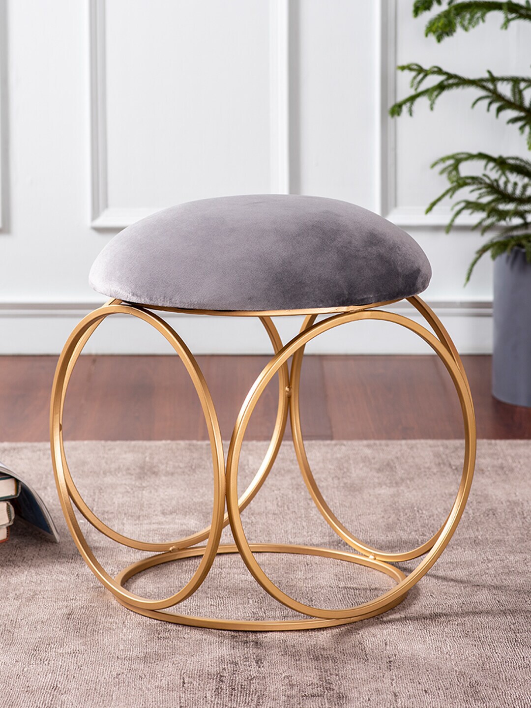 nestroots Grey & Gold Toned Metal Round Ottomans Price in India