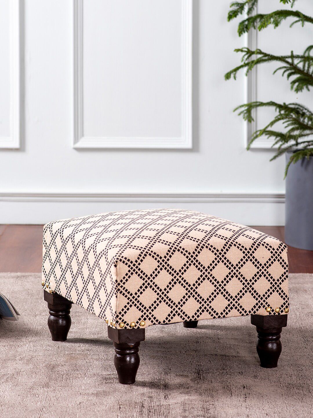 nestroots Beige & Black Printed 4-Legged Ottomans Price in India