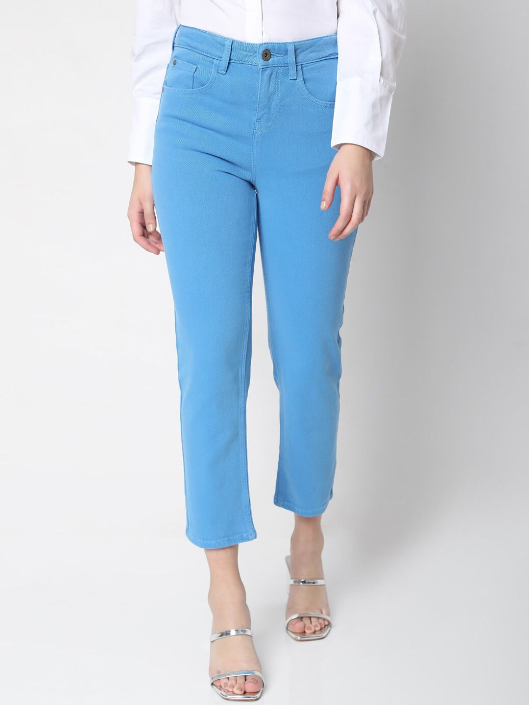 Vero Moda Women Blue High-Rise Highly Distressed Stretchable Jeans Price in India