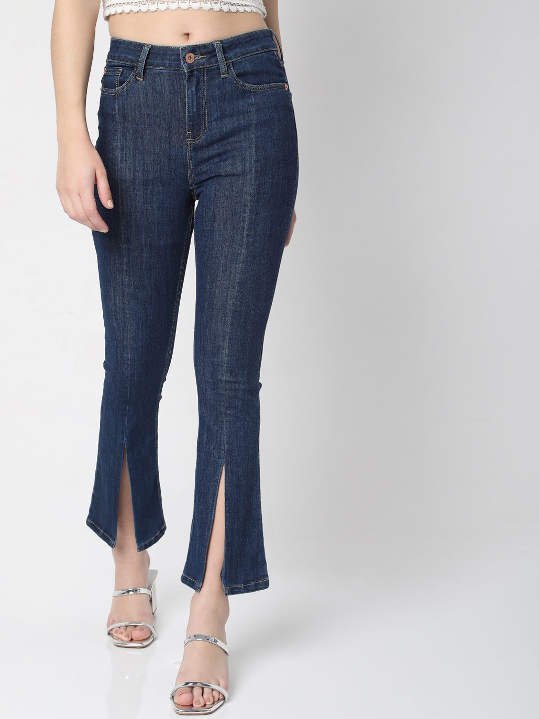 Vero Moda Women Blue High-Rise Low Distress Light Fade Stretchable Jeans Price in India