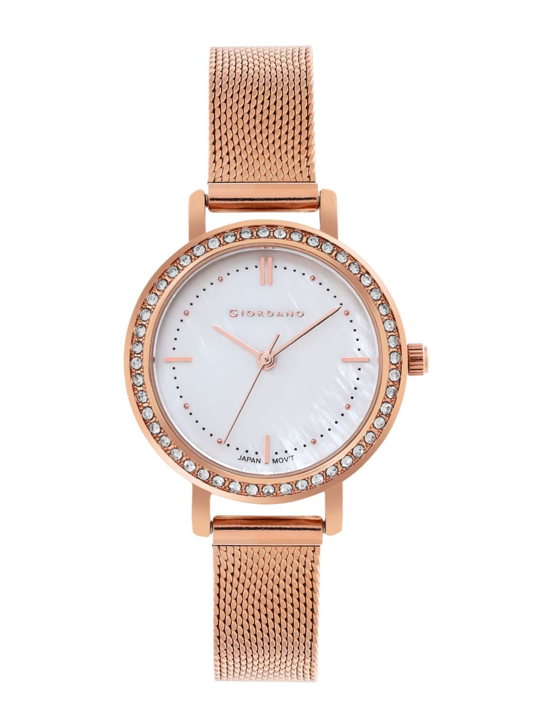 GIORDANO Women White Embellished Dial & Rose Gold Toned Bracelet Style Straps Analogue Watch GD-60004-22 Price in India