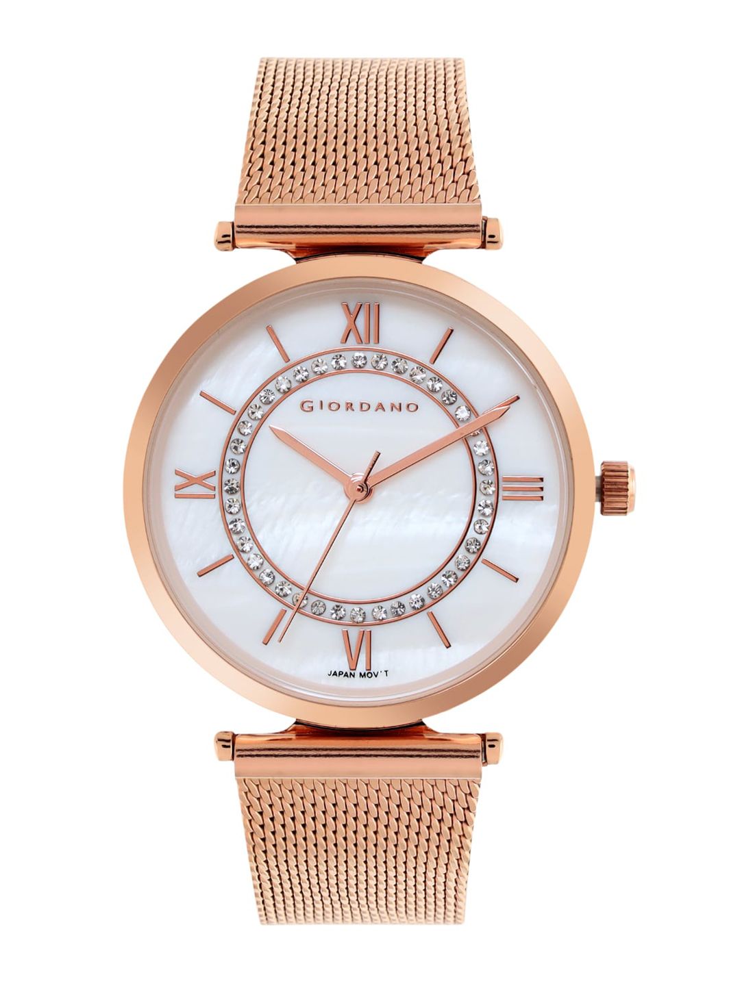 GIORDANO Women White Mother of Pearl Dial & Rose Gold Toned Bracelet Style Straps Analogue Watch Price in India