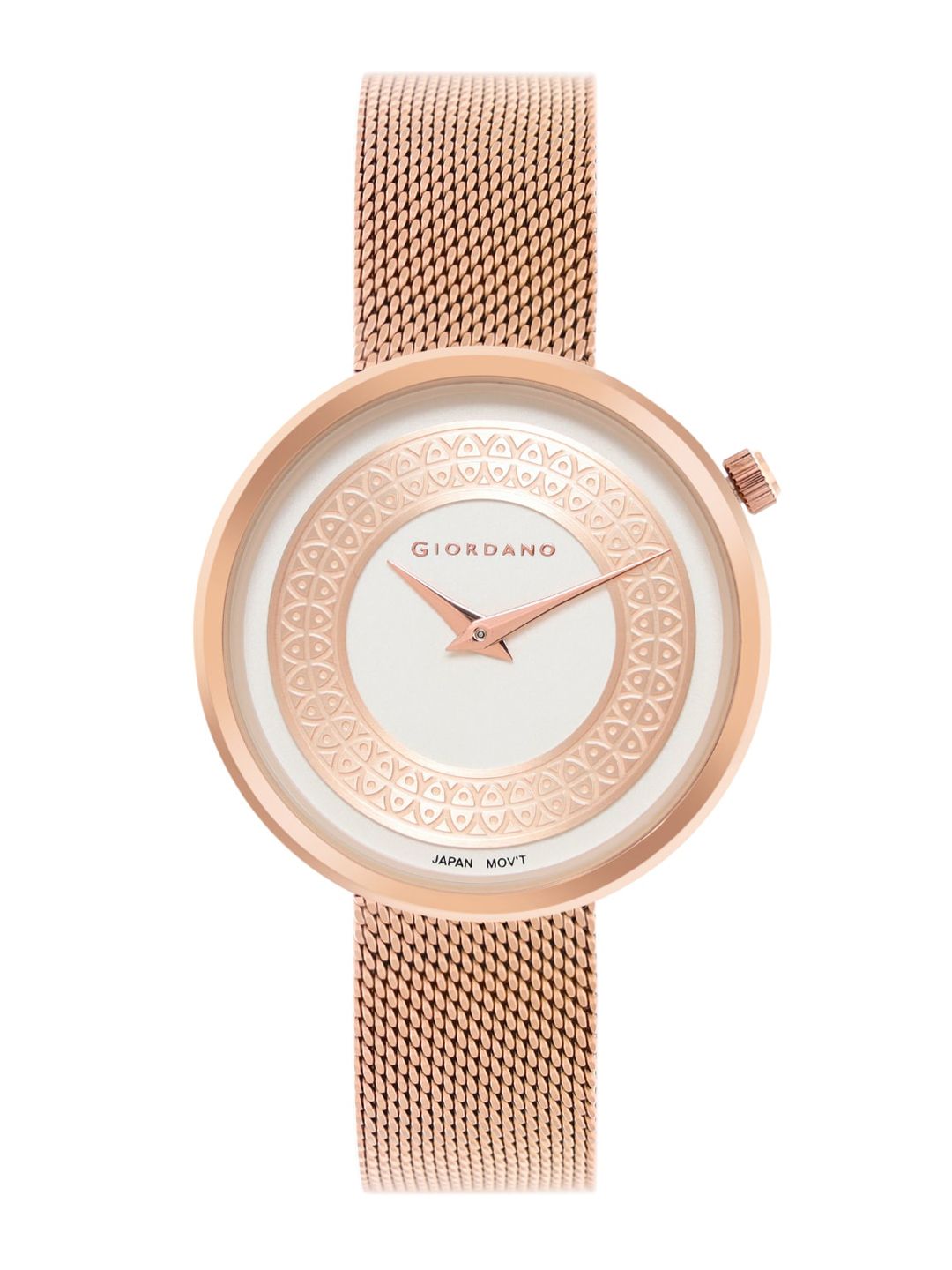 GIORDANO Women White Embellished Dial & Rose Gold Toned Bracelet Style Straps Analogue Watch GD-60008-22 Price in India
