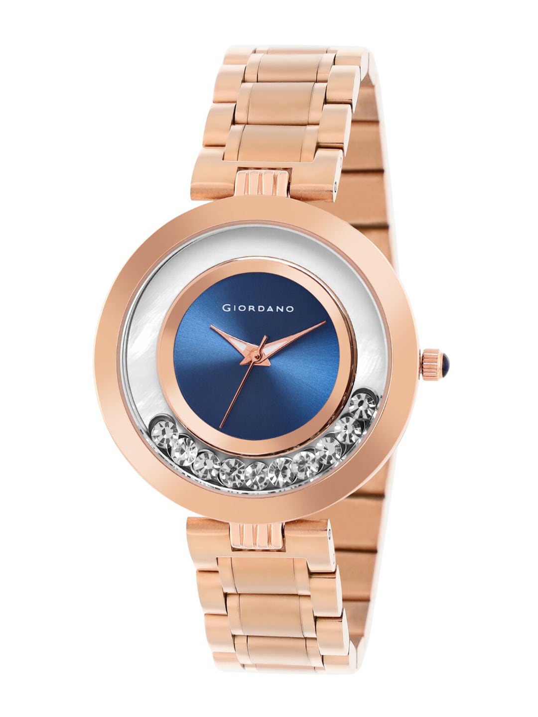 GIORDANO Women Blue Embellished Dial & Rose Gold Toned Bracelet Style Straps Analogue Watch GZ-60021-33 Price in India